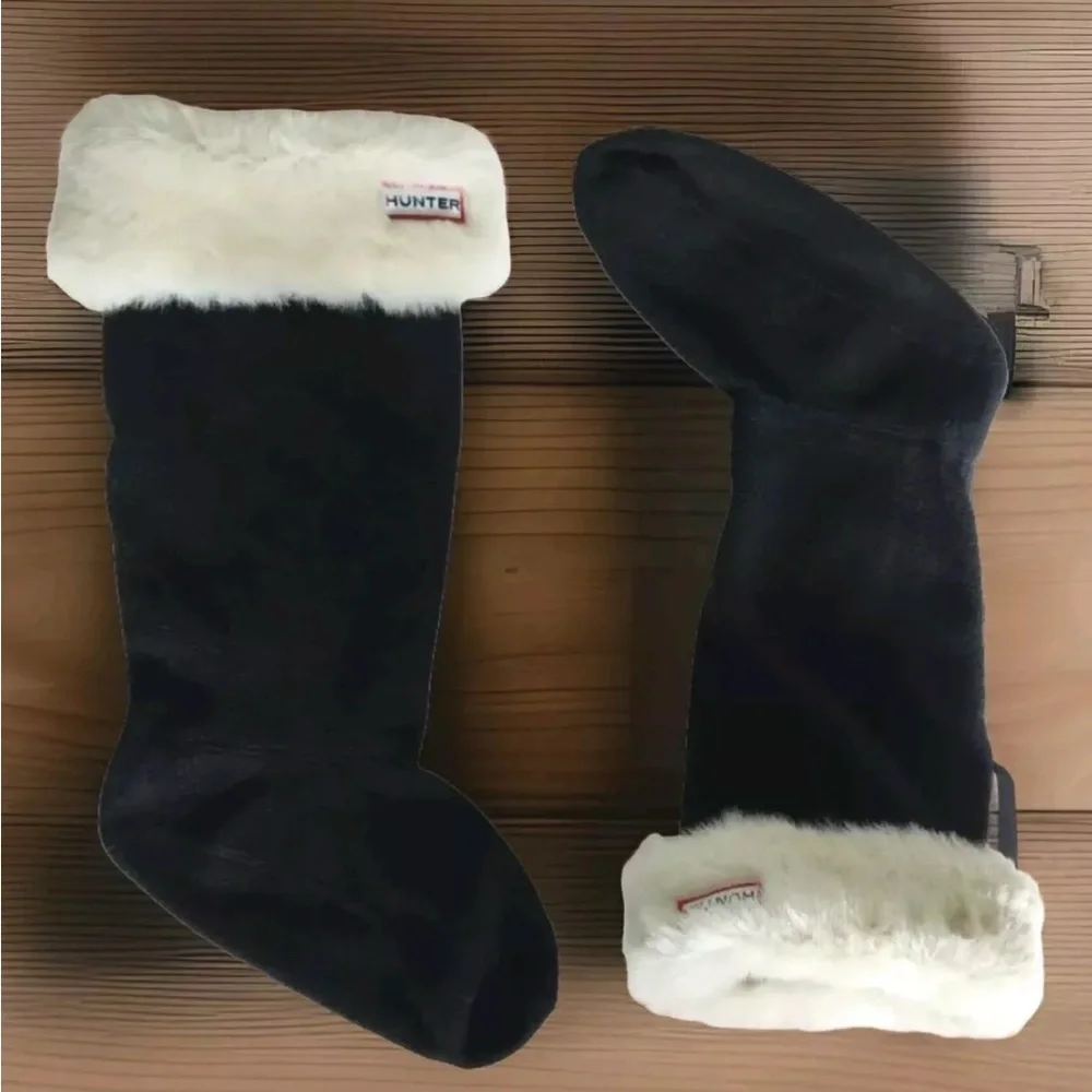 Hunter Fleece Welly Socks Black and White L